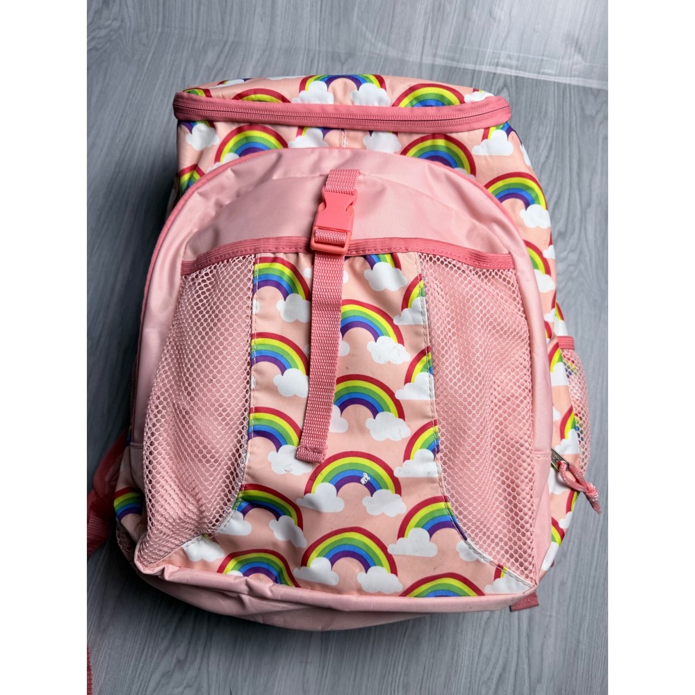 Fuel Rainbow Cloud Print Backpack Pink School Bag with Mesh Pockets and Buckle